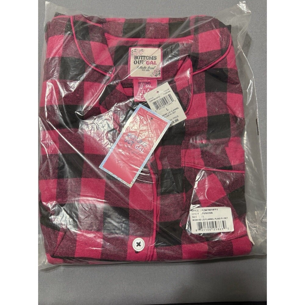 Bottoms Out Gal Flannel Plaid PJ SET Size Large